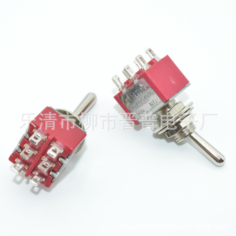 6MM钮子开关 MTS-402红色钮子 摇头开关拨动开关12脚2档