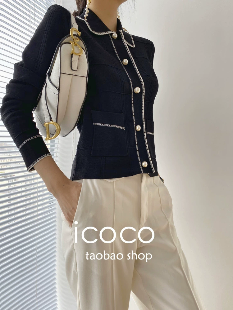 Кардиган женский в стиле Chanel, осенний, с длинным рукавом, вязаный, модный и универсальный [Высокое качество привлекает постоянных покупателей]