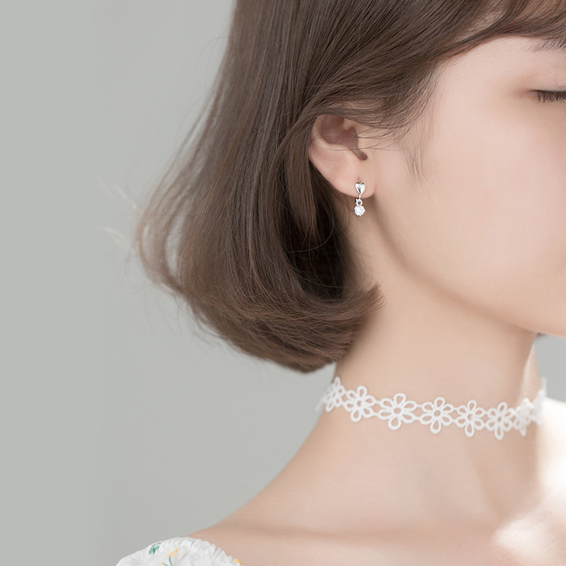 Eloch s925 plata dulce corto amor pendientes de moda diamantes de un solo aretes de aire aretes de regalo G6654