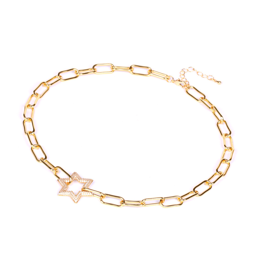 hot sale new hip-hop style full diamond hexagonal star pendant lock thick necklace