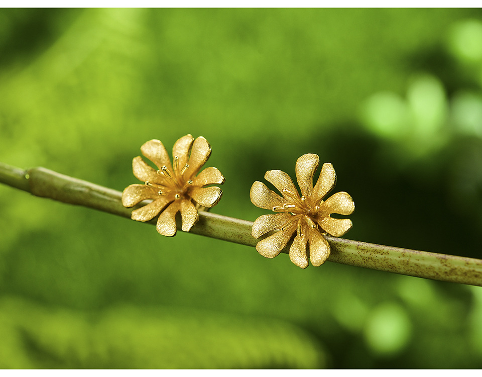 Sterling Silver Material Flower Pattern 1 Pair Elegant Basic Flower Plating Sterling Silver Ear Studs