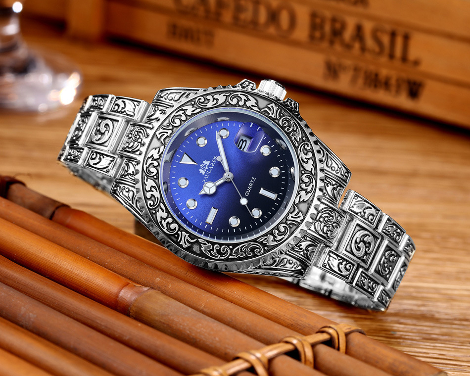 Montre homme à quartz sculptée avec calendrier fantôme d'eau lumineuse MONTRE À QUARTZ_voghion.com