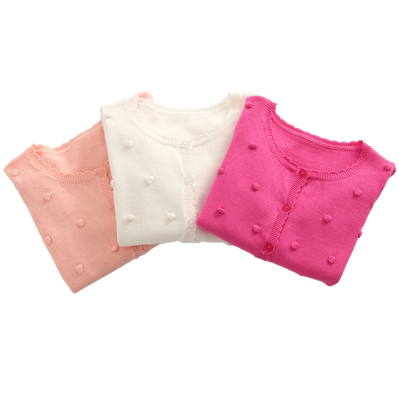 Entrega de una pieza ropa para niños Bola de cuello redondo para niños Chaqueta de punto de algodón puro abrigo de manga larga suéter de niña camisa de aire acondicionado