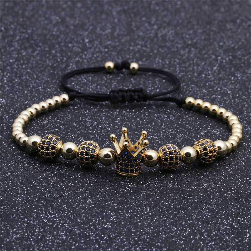 Fashion Micro Inlaid Blue Zirconia Crown Diamond Ball Woven Bracelet display picture 7