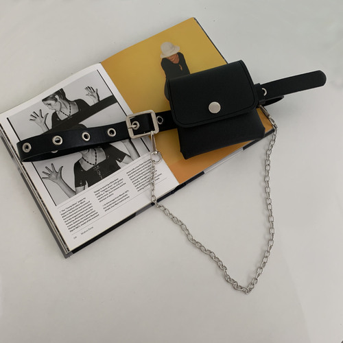 Punk style concave shape chain with bag belt, trendy, fashionable and versatile women's belt, full hole small belt