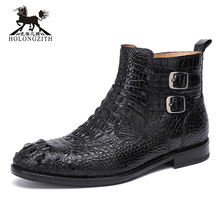 虎狼之獅鱷魚皮靴子純手工固特異時尚皮底短靴男皮鞋工廠直銷批發