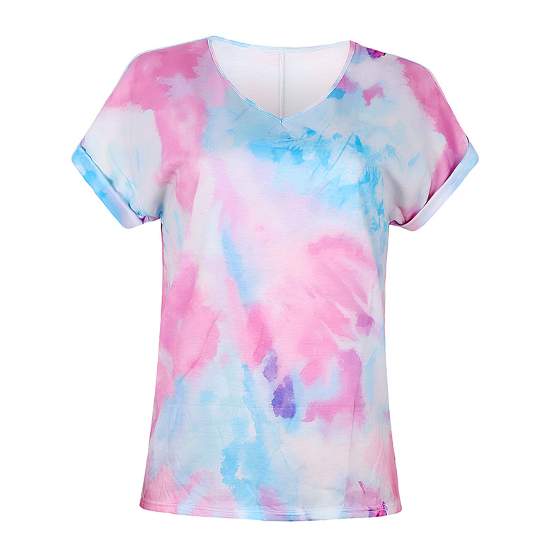 women s gradient color tie-dye short-sleeved loose T-shirt  NSKX8460