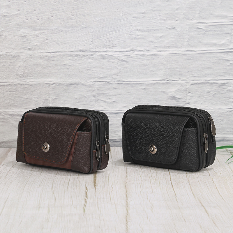 New Horizontal Vertical Mobile Phone Bag Men's Multi-Functional Leather Belt Mobile Phone Set Creative Mobile Phone Bag Gift Customization Specification drawing