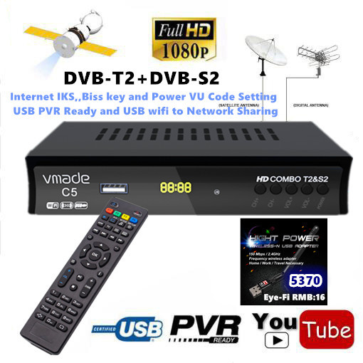 Dvb-S2+T2 Combo C5 Chinese and English Export to Southeast Asia, Taiwan, Minnan Coast, Kinmen Hd On-Board Box