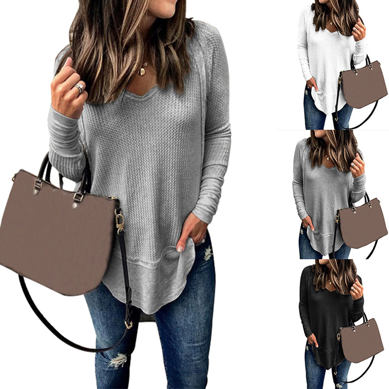 autumn and winter new style V-neck stitching loose long-sleeved T-shirt  NSZH28760