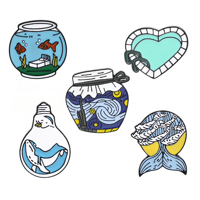 Alloy Material Bulb, Heart Shape, Fish Tail Pattern Cartoon Style Pin Bulb Heart Shape Fish Tail Alloy Plating Unisex Brooches