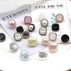 新款金屬襯衫扣仿貝扣子開衫羊毛衫小扣子珍珠方形銀邊金邊裝飾扣