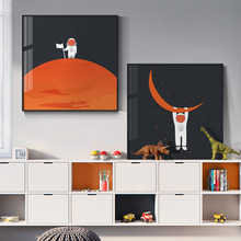 现代客厅装饰画沙发背景墙挂画轻奢烤瓷抽象宇航员卡通儿童晶瓷画