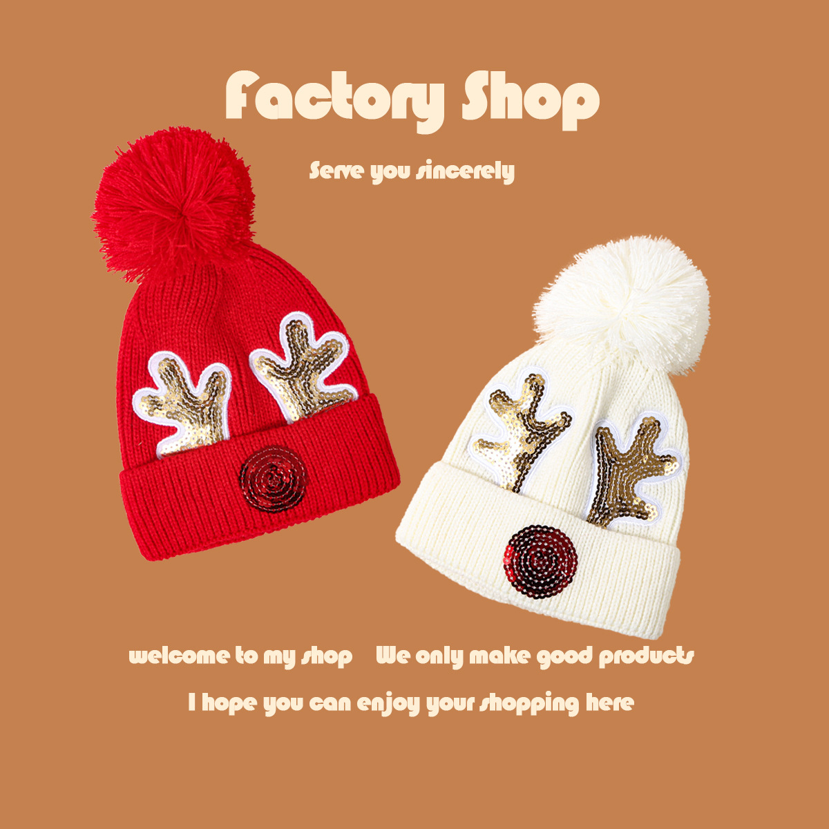 Children's Christmas Deer Knit Hat display picture 2