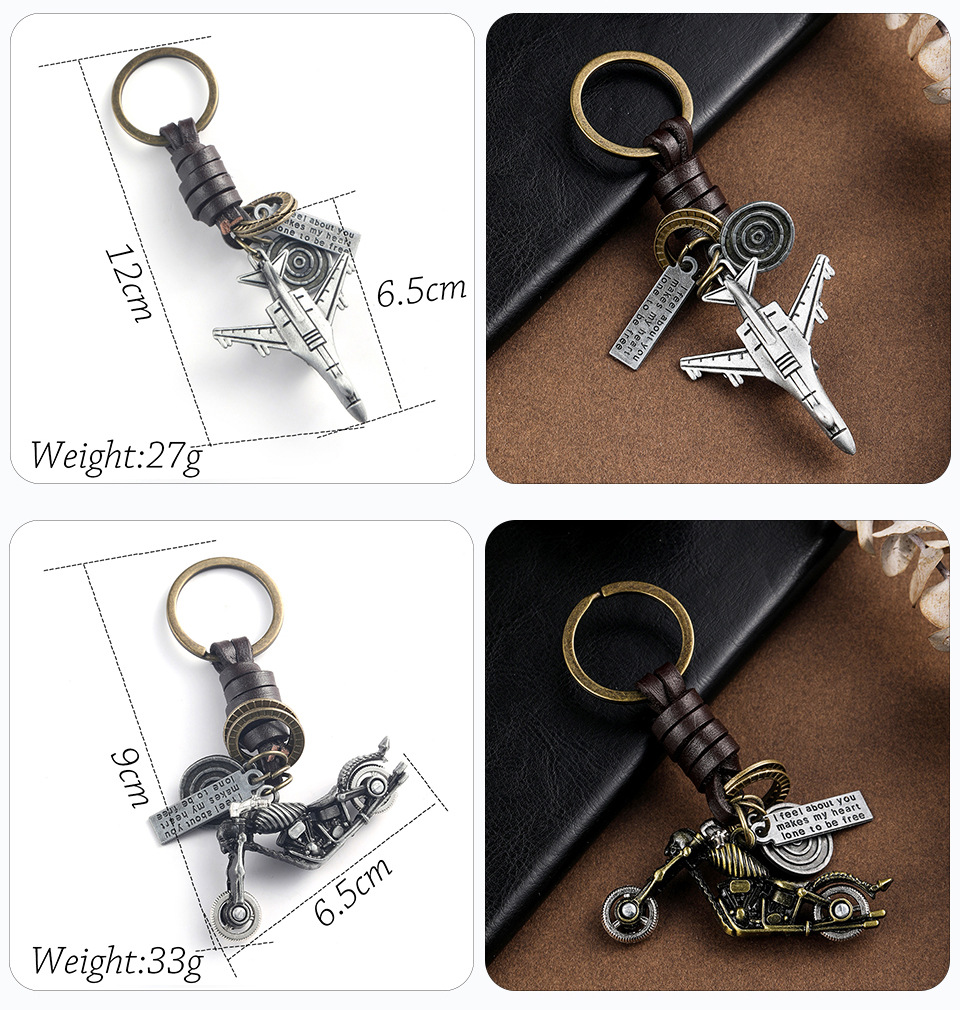 Punk Cowhide Aircraft Harley Motorcycle Keychain display picture 2