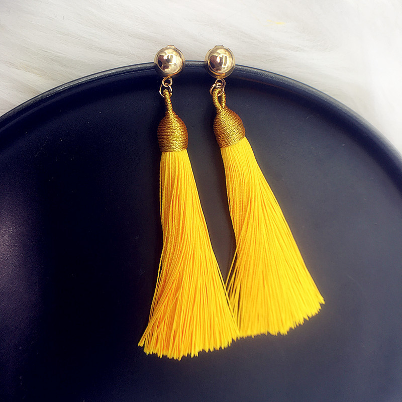2pairs Vintage bohemian ethnic style gold wire pull ring tassel earrings hand-woven earrings