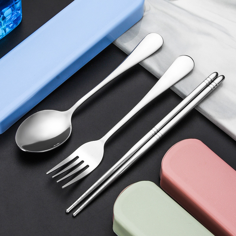 originality Stainless steel Portable tableware suit Serving chopsticks Workers student Fork spoon Three customized logo