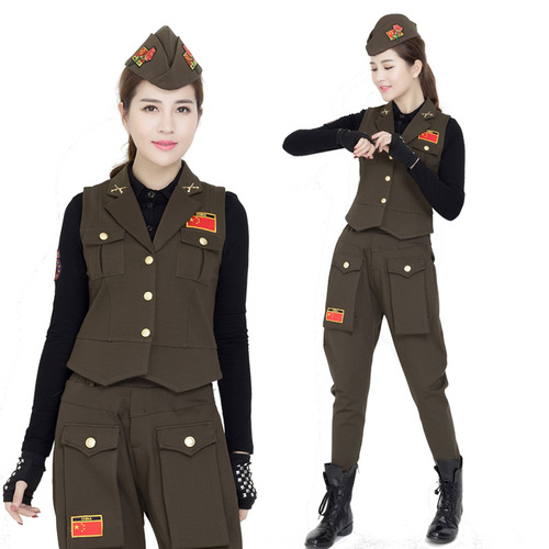 Sailor dance costume female vest military green flag classic square dance team stage performance clothing vest top