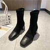 Versatile thick heel boots women’s 2021 new Mid Heel thin boots elastic boots spring and autumn single boots fashion boo