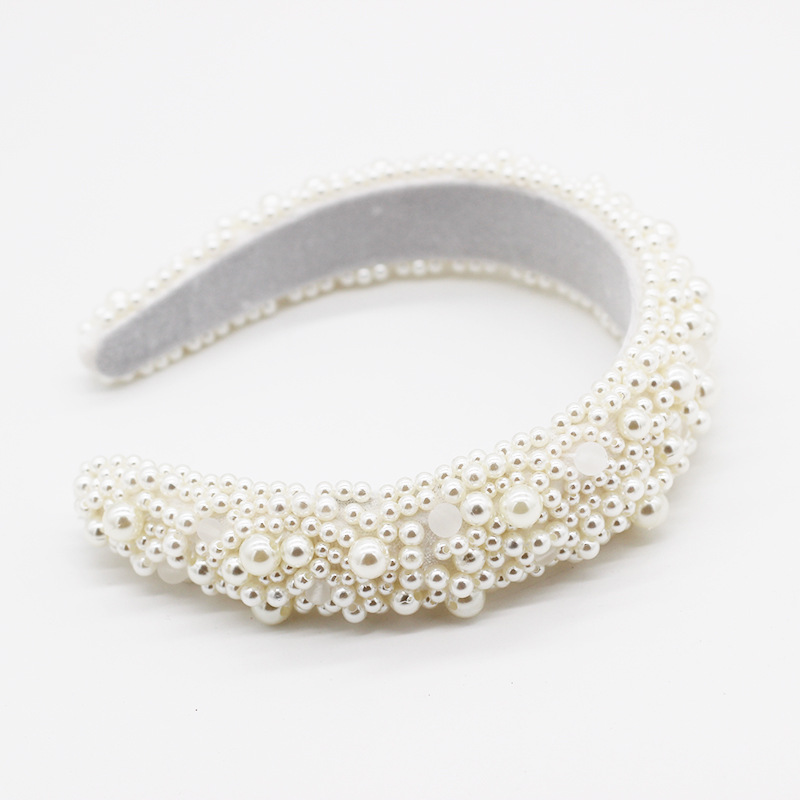 New Fashion Sponge Pearl Hand-sewn Headband Personality Simple Temperament Dance Show Catwalk Hair Accessories Ladies Gift Headband Wholesale Nihaojewelry display picture 3