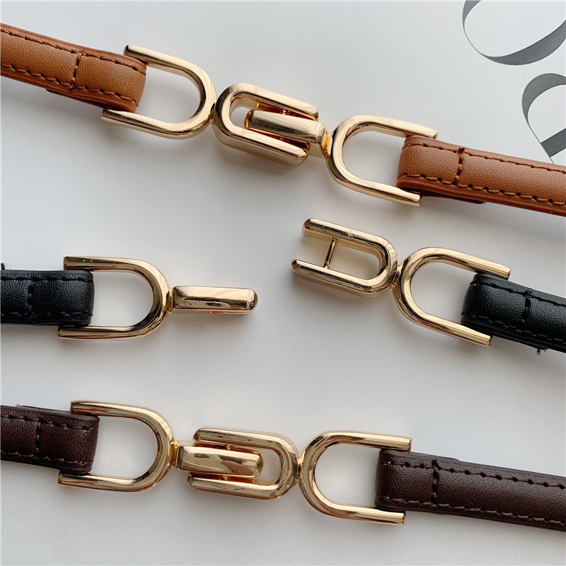 80g Weight Office Occasion Alloy Material Letter Pattern Women'S Gender Basic Style Coffee, White, Red, Camel, Black Color Retro Korean Style Metal Buckle Thin Waist Belt 1