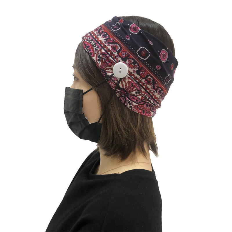 New Fashion Printed Stretch Cloth Mask Anti-leather Button Headband Fitness Yoga Headband display picture 7