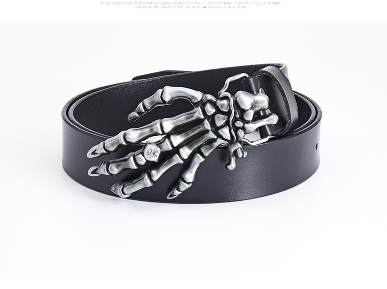 Men's Leather Belt With Skull Claw Buckle For Biker Style_voghion.com