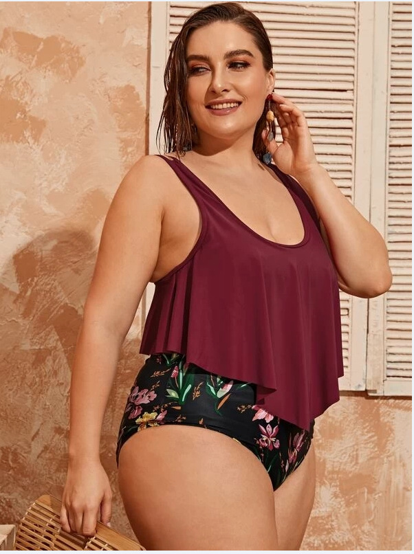 traje de baño de color liso más traje de baño de bikini de cuerpo al por mayor NSHL2504