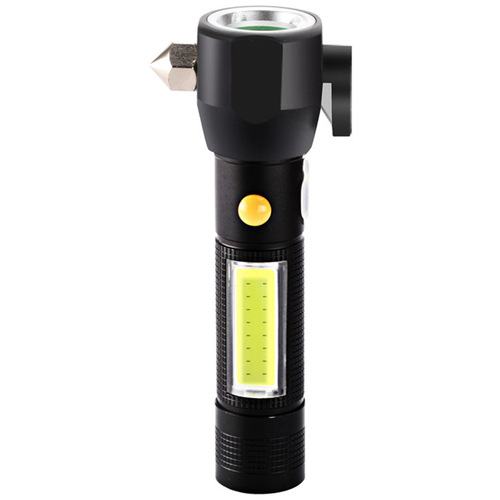 Cross-border multi-function strong light rechargeable flashlight outdoor long-range aluminum alloy LED car safety hammer