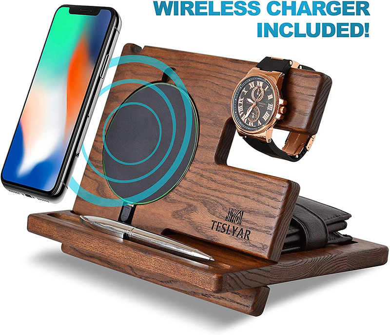 木质手机支架胡桃木复古风办公桌面支架多功能钥匙钱包架实木收纳