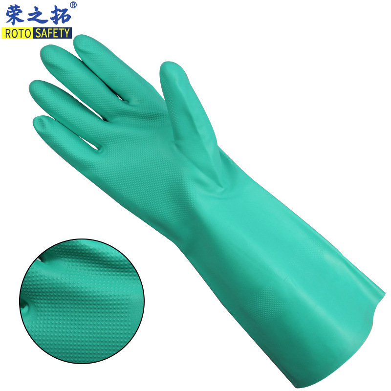 丁腈橡膠手套防油污防化腐蝕工業耐酸鹼綠色丁晴nitrile gloves