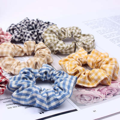 韩网红发饰ins法式格子大肠发圈小清新少女头绳格子皮筋地摊货源|ms