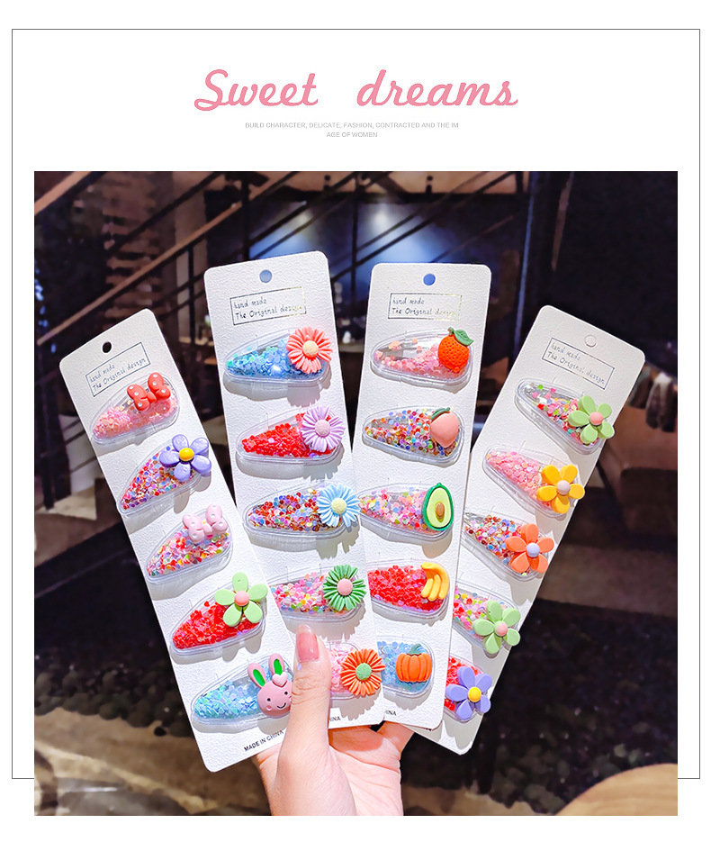 Korean Version Of The Color Quicksand Transparent Children's Fruit Hairpin Resin Side Clip Cute Little Flower Bb Clip Bangs Chuck Jewelry display picture 8