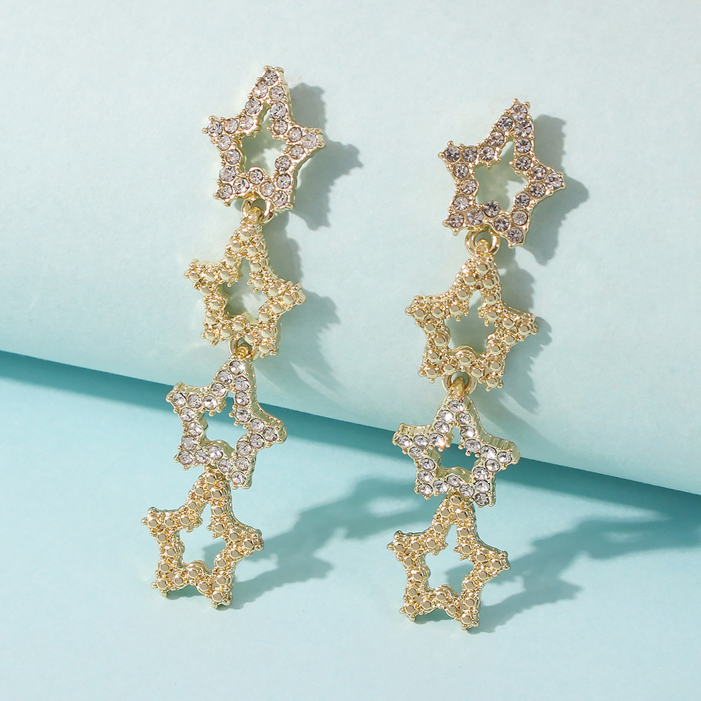 Light Luxury Five-pointed Star Diamond Long Earrings display picture 6