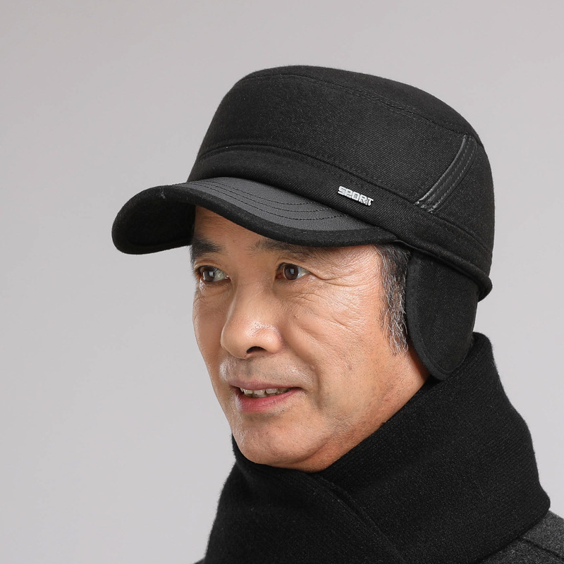 Cappelli da uomo di mezza età in inverno, papà piatto con protezione per le orecchie, anziani per il calore autunnale e invernale, nonno vecchio_voghion.com