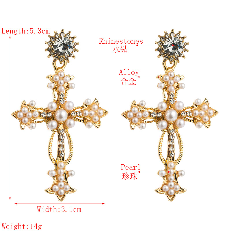 Style De Mode Boucles D'oreilles Longues Dames Alliage Diamant Boucles D'oreilles Perles Créatives Exagérées Boucles D'oreilles Croix En Gros display picture 1