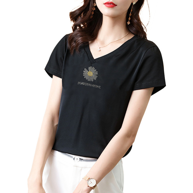 Women’s T-shirt loose Short Sleeve Silk T-shirt small daisy summer