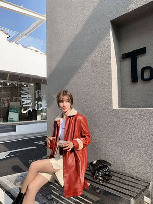 2020新冬摆地摊长款女士保暖PU皮衣加绒加厚翻领一件代发厂家直播