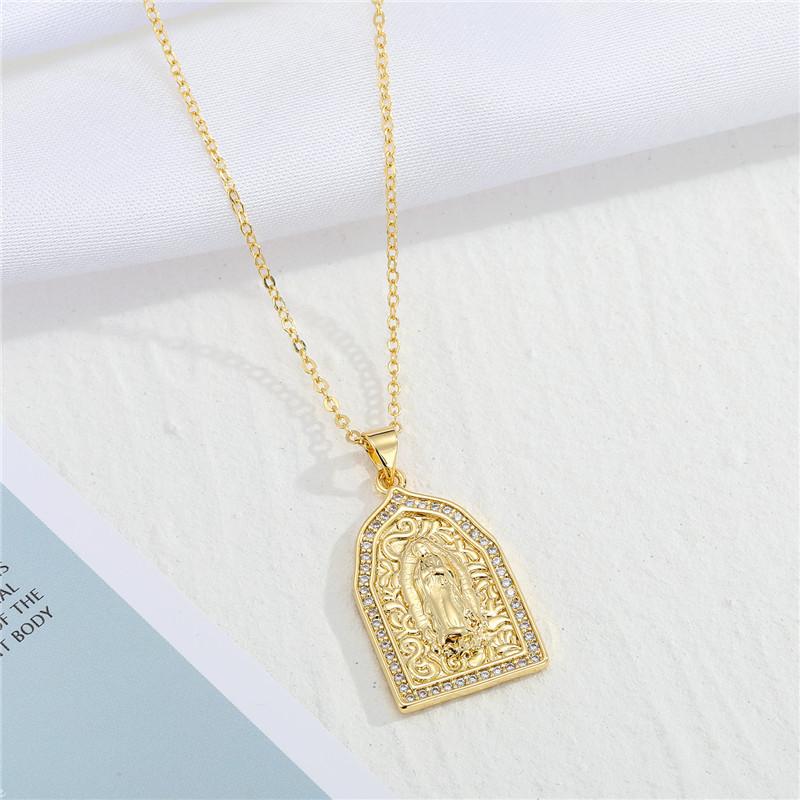 vintage Virgin Mary pendant rhinestone zircon necklace