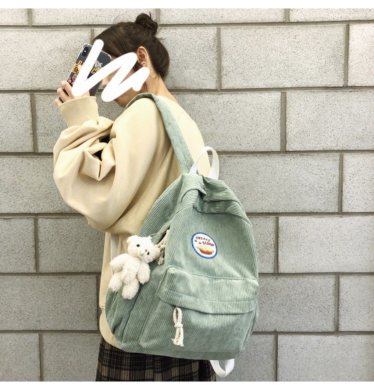 New Fashion Retro Casual Corduroy Student Backpack Cute Cute Bear Bear Campus Bag display picture 40