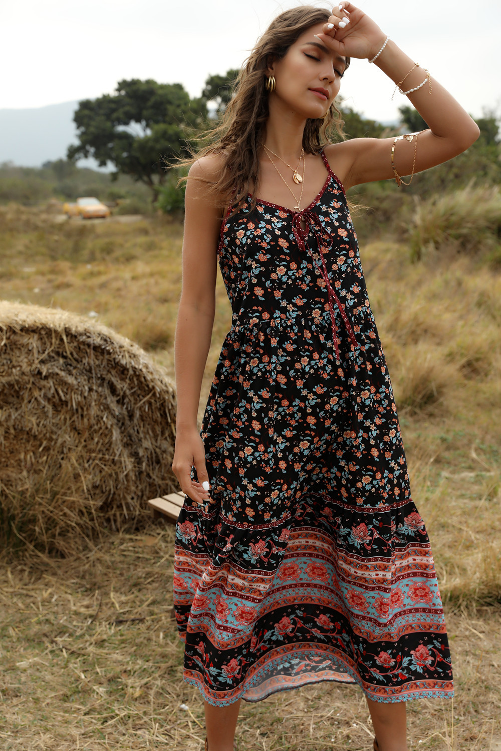 Vestido Sin Mangas Con Cuello En V Y Estampado Bohemio display picture 9