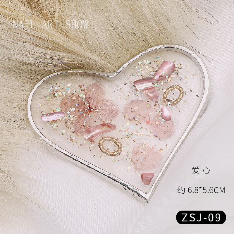 Nail ágata transparente resina borde dorado flor seca Shell lentejuelas mariposa Pentagram amor paleta placa herramienta de la joyería