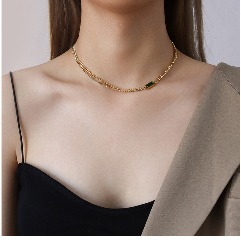 trendy chain zircon double chain stacking necklace