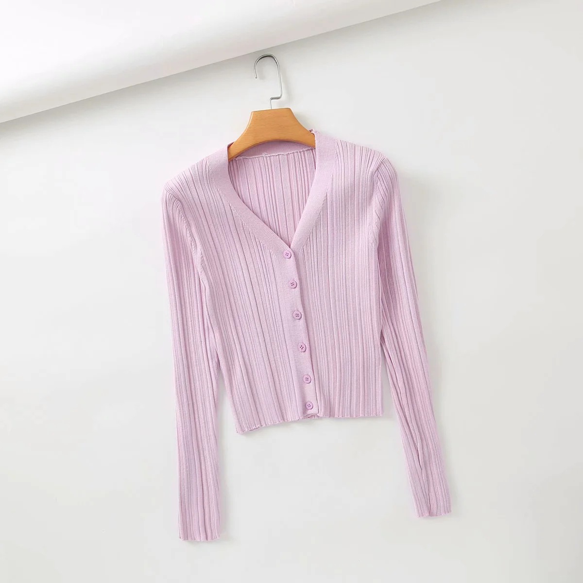 autumn all-match slim stretch short V-neck pit strip long-sleeved sweater  NSAC13910