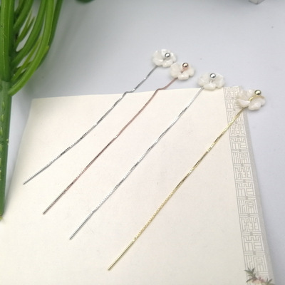 s925纯银耳线韩版百搭简约时尚个性白色贝壳螺旋花泡泡盒子链耳线|ms