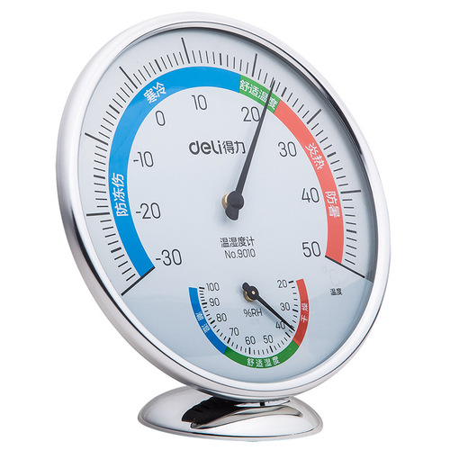 Deli 9010 indoor temperature and humidity meter large thermometer hygrometer home indoor pointer wall-mounted desktop