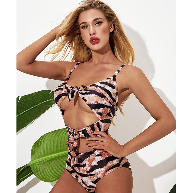 Female European and American sexy one-piece tiger bandage bikini