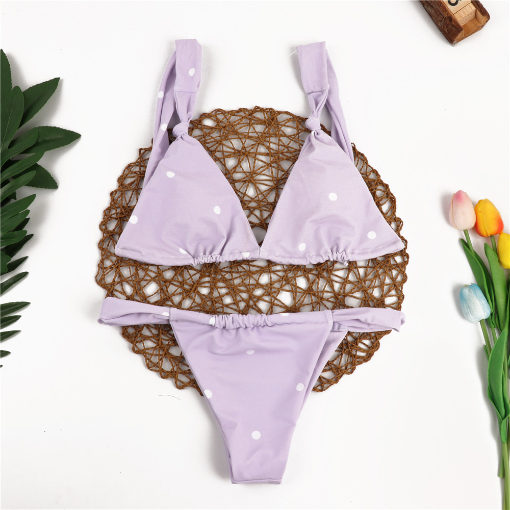 Split Bikini Swimsuit Swimwear Solid Color  Knot Triangle