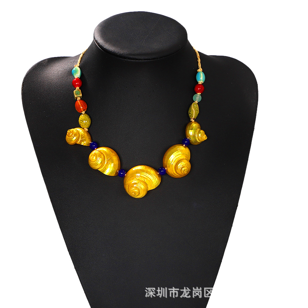 New Holiday Style Creative Fashion Exaggerated Hand-woven Colorful Round Bead Conch Necklace·wholesale display picture 2