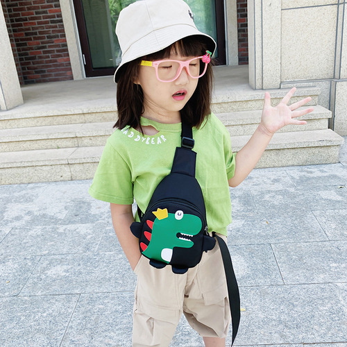 Children's Bag, Boys' Cross-Body Cool Dinosaur Chest Bag, Korean Style Small Cross-Shoulder Bag, Cute Baby Outdoor Travel Backpack Trendy